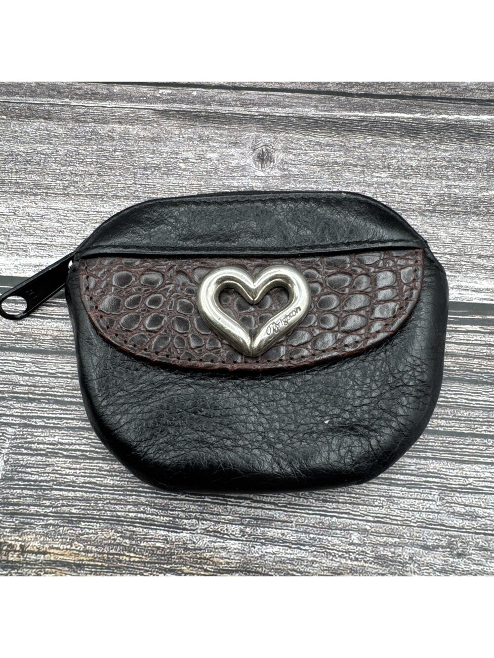 Brighton Mini Coin Pouch Purse Zip Black Brown Leather Vintage Preppy Accessory